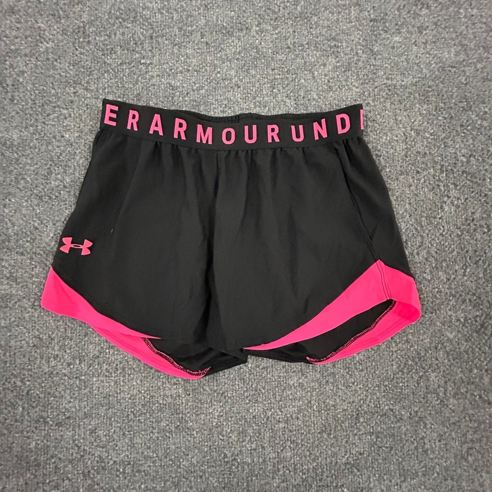 Under Armour Shorts Womens Size Small Black Pink HeatGear Athletic Running Loose